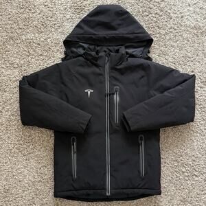 Tesla Black Puffer Jacket w/ Hood Full Zip Insulated Employee Men’s Size Medium